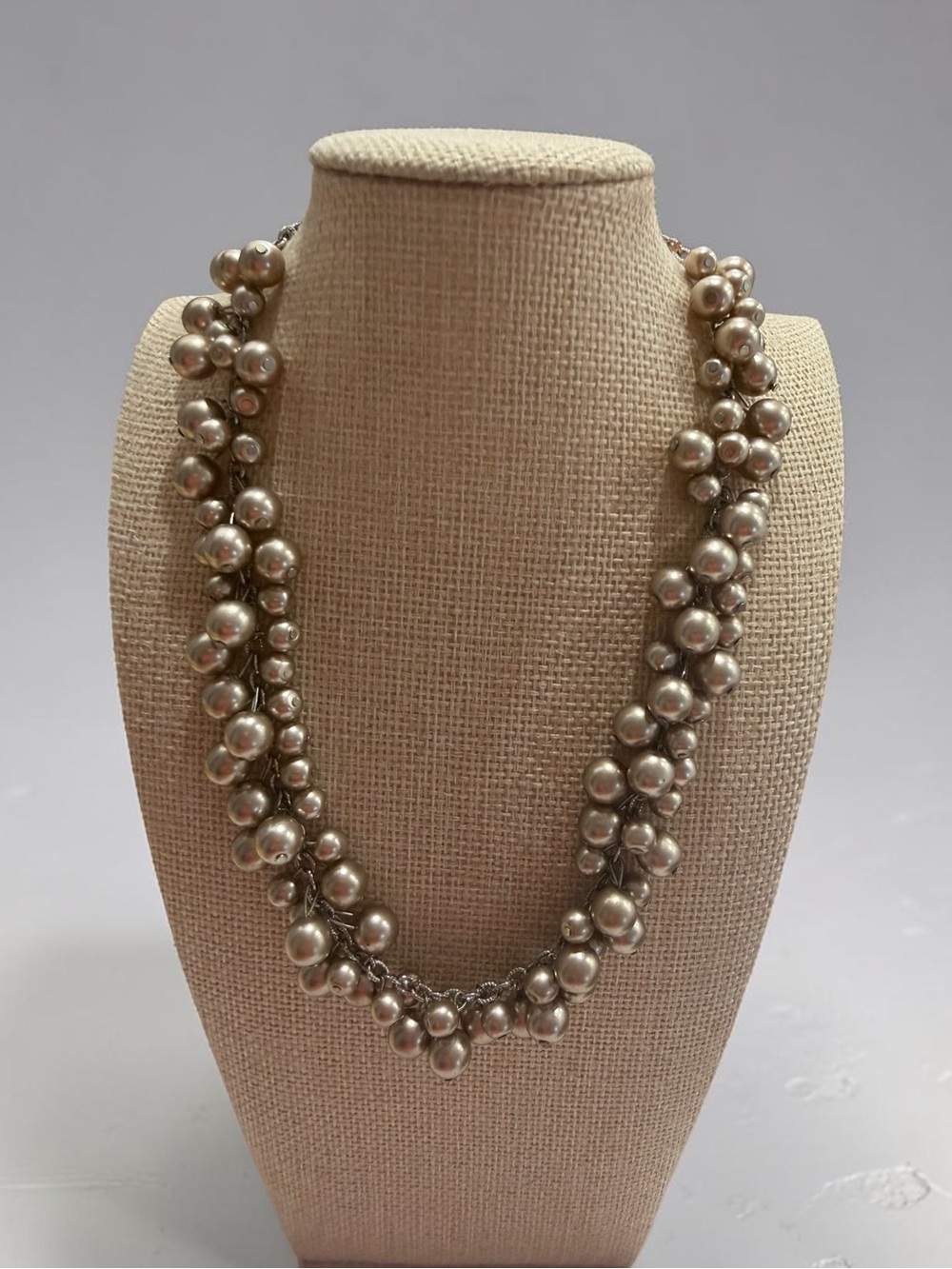 Silver Pearl Cluster Necklace